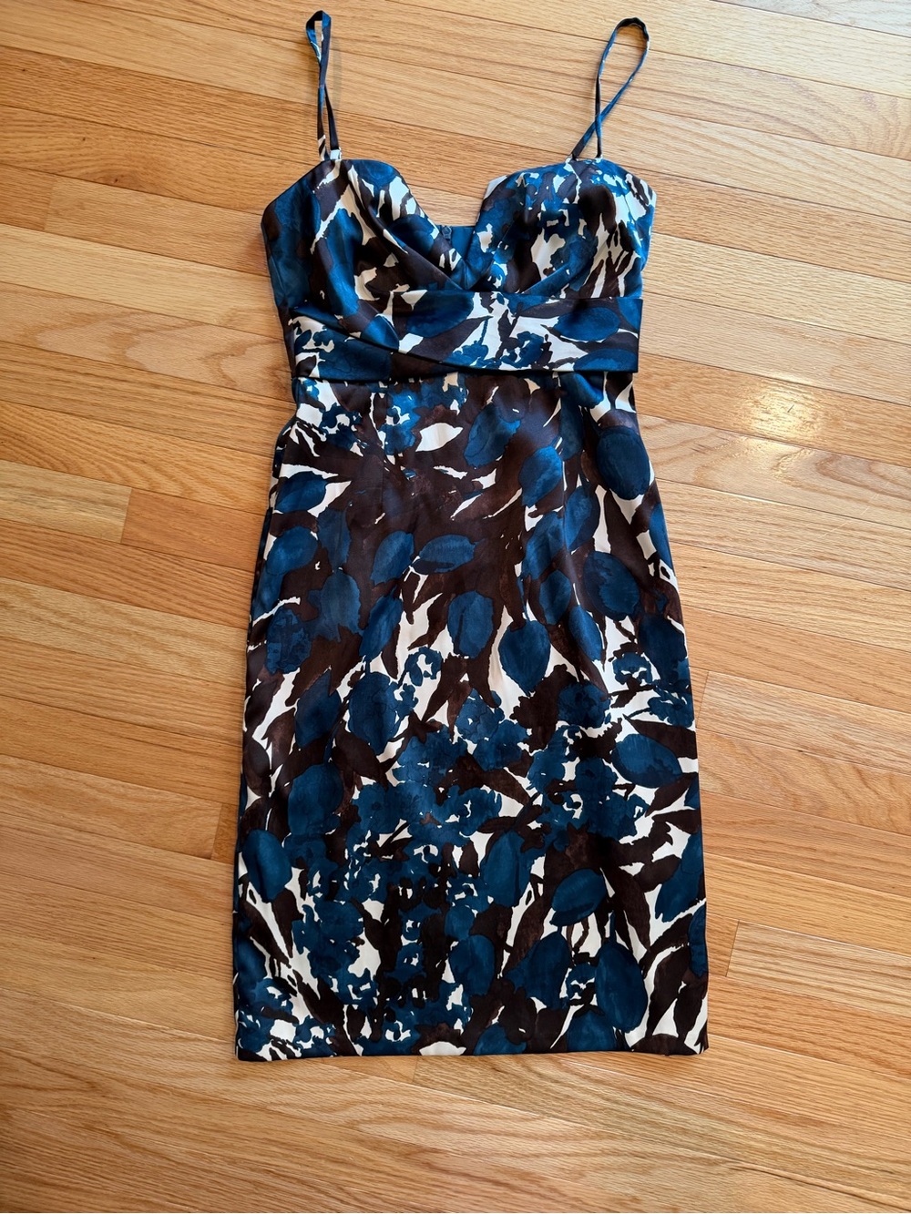 Donna Ricco Blue and Brown Floral Knee Length Dress 4